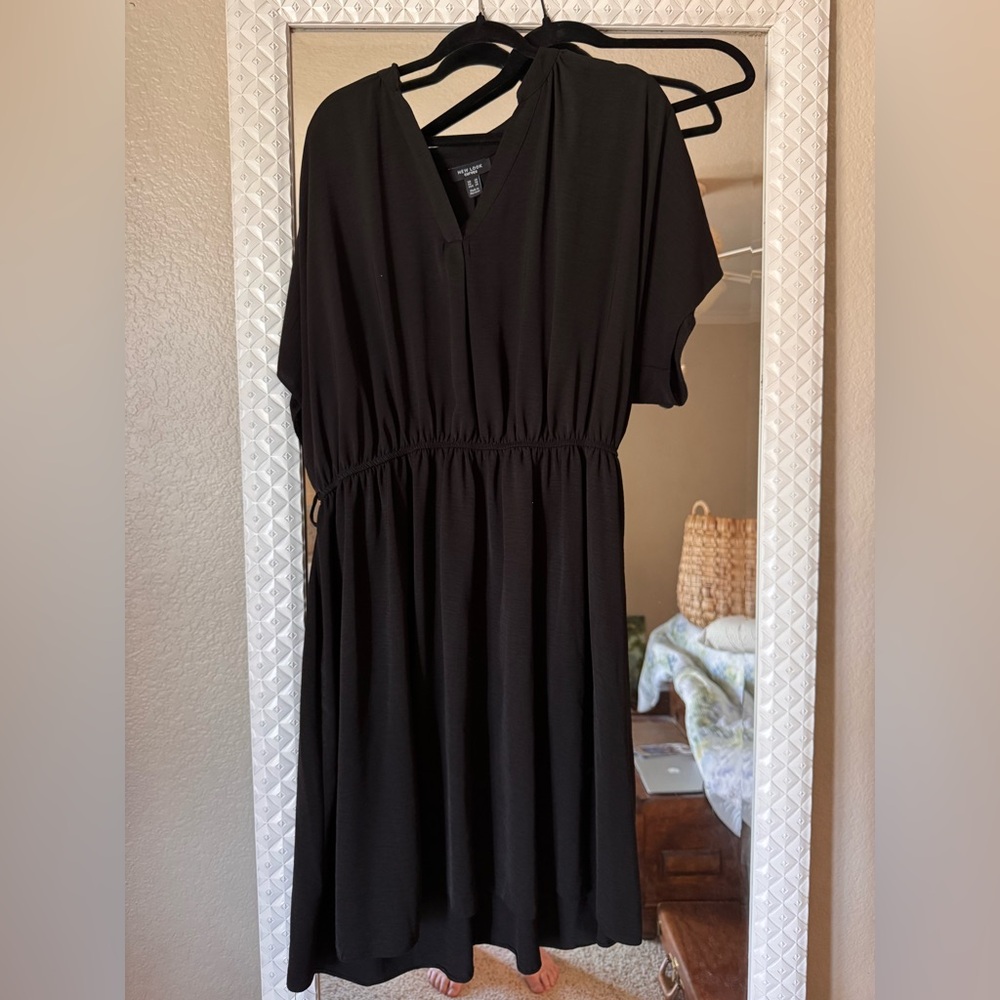 New Look Black V-Neck Midi Dress with Drawstring Waist